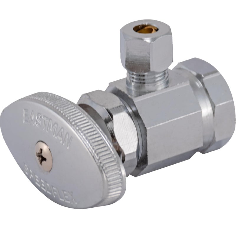 Eastman 1/4 Inch OD Compression x 1/2 Inch FIP Compression Multi-Turn Angle Stop Valve, Brass Plumbing Fitting, Chrome, 04129LF - Image 1